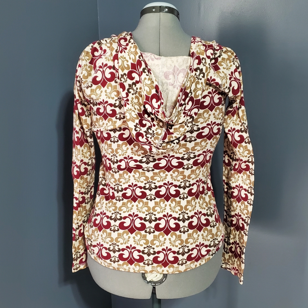 Dereon Cotton Thermal Zip Up Hoodie Burgundy Brown Gold Women's Size XL - Picture 5 of 10